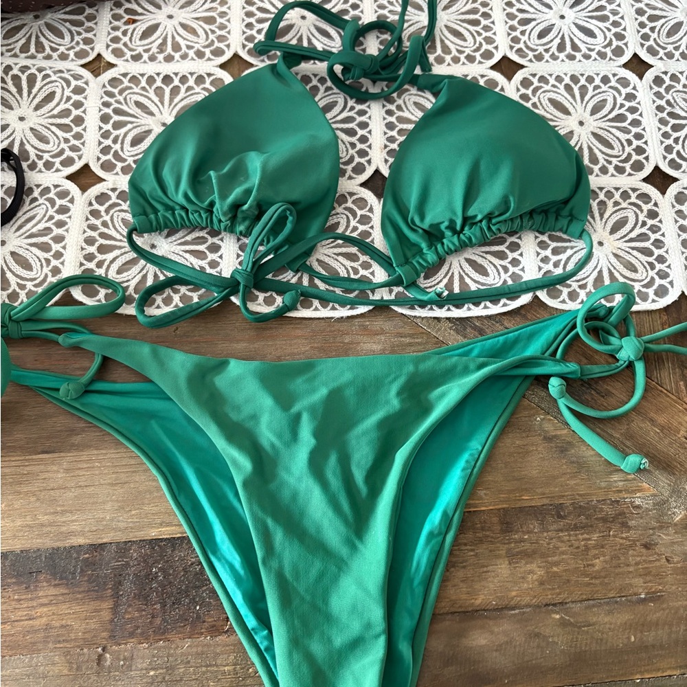 Emerald Green Triangle Bikini with Satin Finish